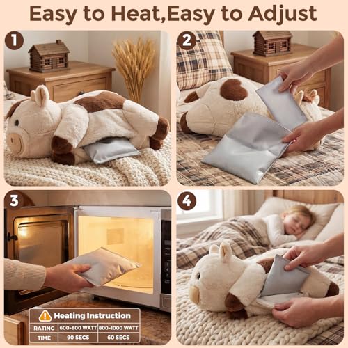 Image of Mewaii Weighted Stuffed Animals for Adults & Kids, 2-5 lbs - 23 inch Heatable Coolable Cow Plush, Microwavable Adjustable Removable Inner Pad, Realistic Hug Comfort Gift (White)