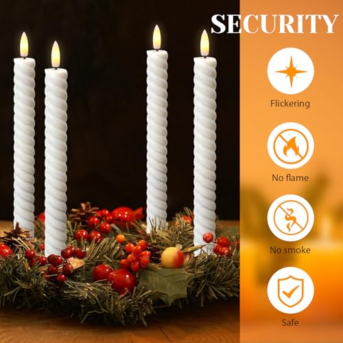 Image of Tuanse 24 Pcs 10 Inch Flameless Twisted Taper Candles LED Flickering Battery Operated Candles Electric Warm Light Candlesticks for Wedding Birthday Party Home Dinner Decor(White)