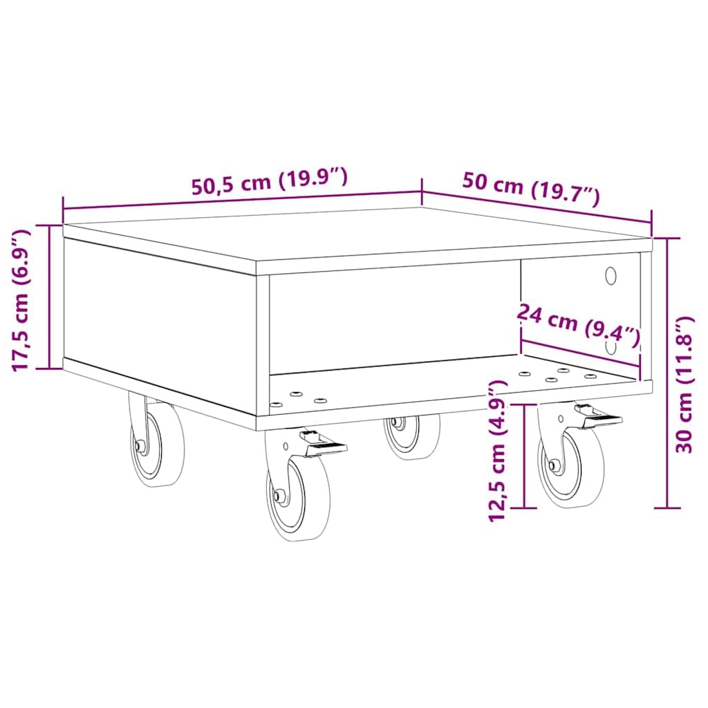 Mesa auxiliar con ruedas Sonoma gris madera 50,5 x 50 x 30 cm con espacio de almacenamiento y ruedas para salón, dormitorio, oficina, sofá cama