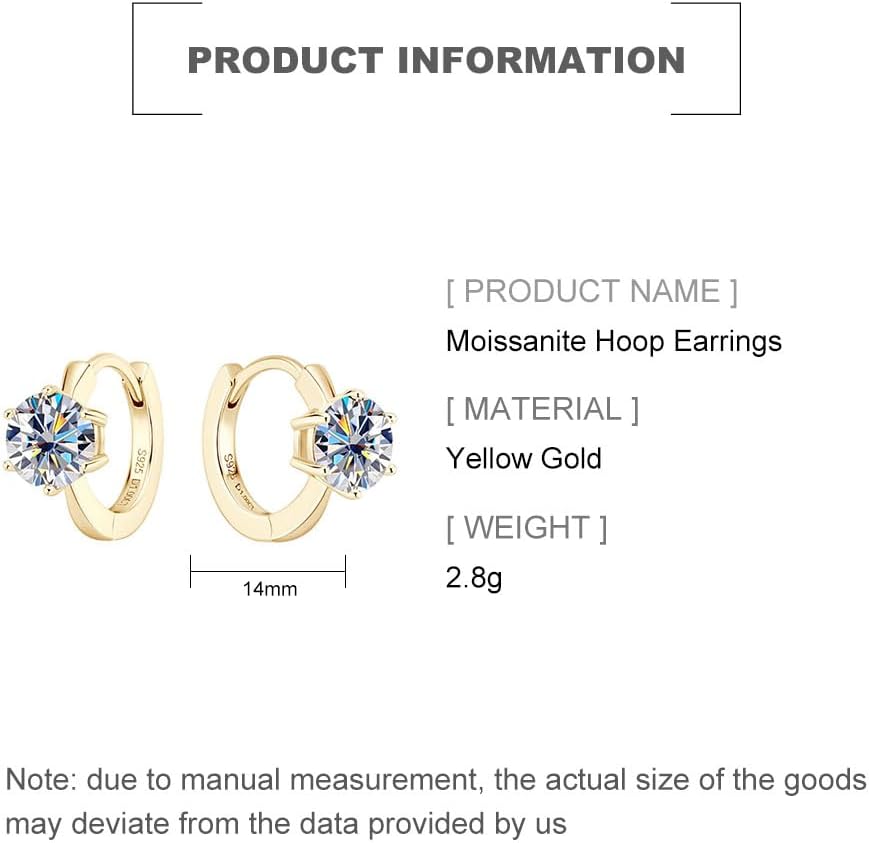 1.0CT Round Cut D Color Moissanite Hoop Earrings for Women,18K Gold Over 925 Silver Six Claw Moissanite Huggie Earrings,Fashion Jewelry Gift for Her - Image 2