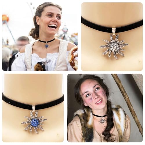 Lyivisk Trachtenkette mit Halsband Set in Weiß und Blau - Traditioneller Schmuck für Festkleidung und bayerische Tracht