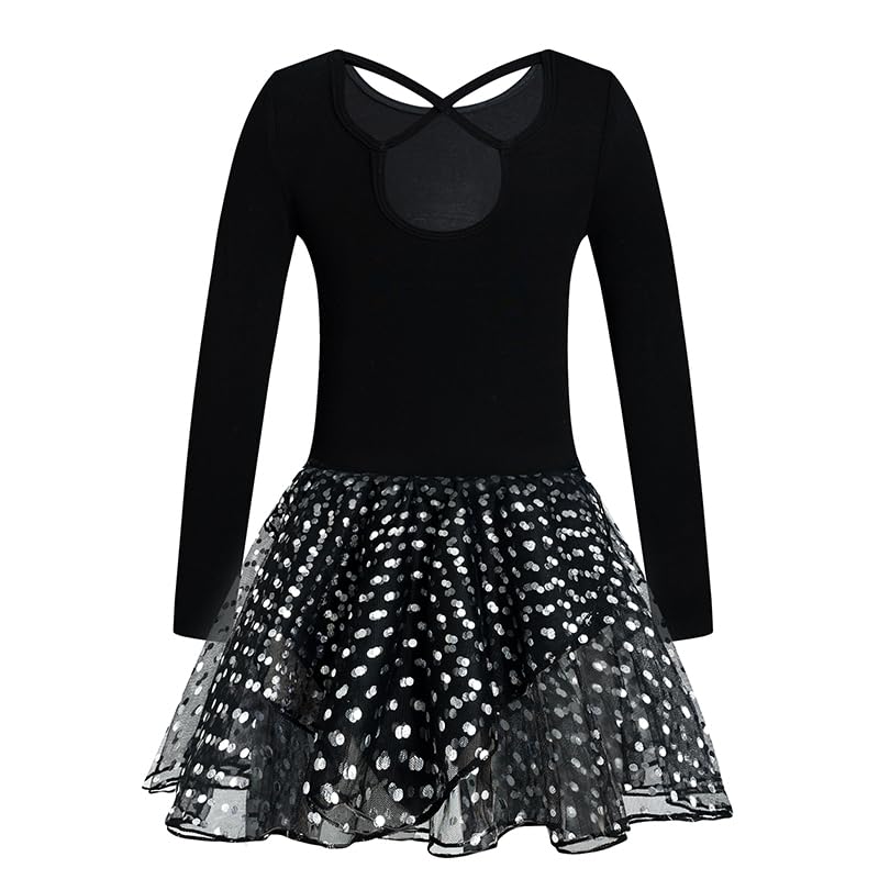 Phineein Girls' Long Sleeve Criss-Cross Back Dance Leotard with Dress Cutout Back