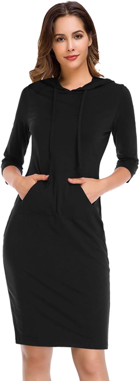 Clearlove Women's Stripe Pocket Knee Length Slim Pullover Hoodie Dress - Image 3