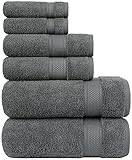Cotton Castle Luxury Hotel Series Turkish Towel Set of 6 Pieces, 2 Bath 2 Hand 2 Washclothes for Bathroom in Sauna SPA and Gym with Highly Absorbent Fluffy Soft Durable Thick Solid Colors Dark Gray