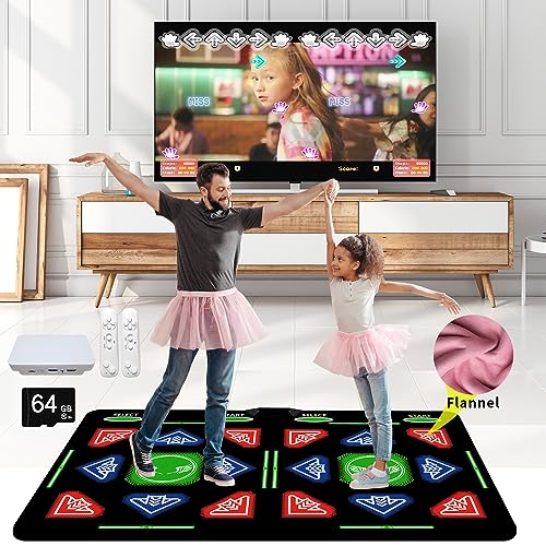 Music Double Dance Mat for Kids and Adults,64G Memory Card,Fitness Dance Games with MV/3D/Cartoon Dance Mode, 1000pcs Games and 885pcs Songs 81pcs MV for HDMI TV Fun Senior Flannel Materia