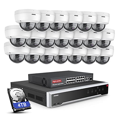 ANNKE 32 CH 4K POE Überwachungsset 5 MP NVR (4TB Festplatte) und 20xÜberwachungskameras Kuppel IP mit Audio, Vandalismus IK10, Farbe Nachtsicht, Fernzugriff, Bewegungsalarm