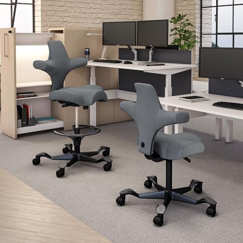 Image of HAG Capisco Sit to Stand Chair-Black Frame-Upholstered Dark Gray