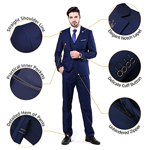 Ynd Men's Slim Fit 3 Piece Suit Set With Stretch Fabric, One Button Blazer Vest Pants, Solid Party Wedding Dress, Jacket Waistcoat And Trousers With Tie Black #TOP3