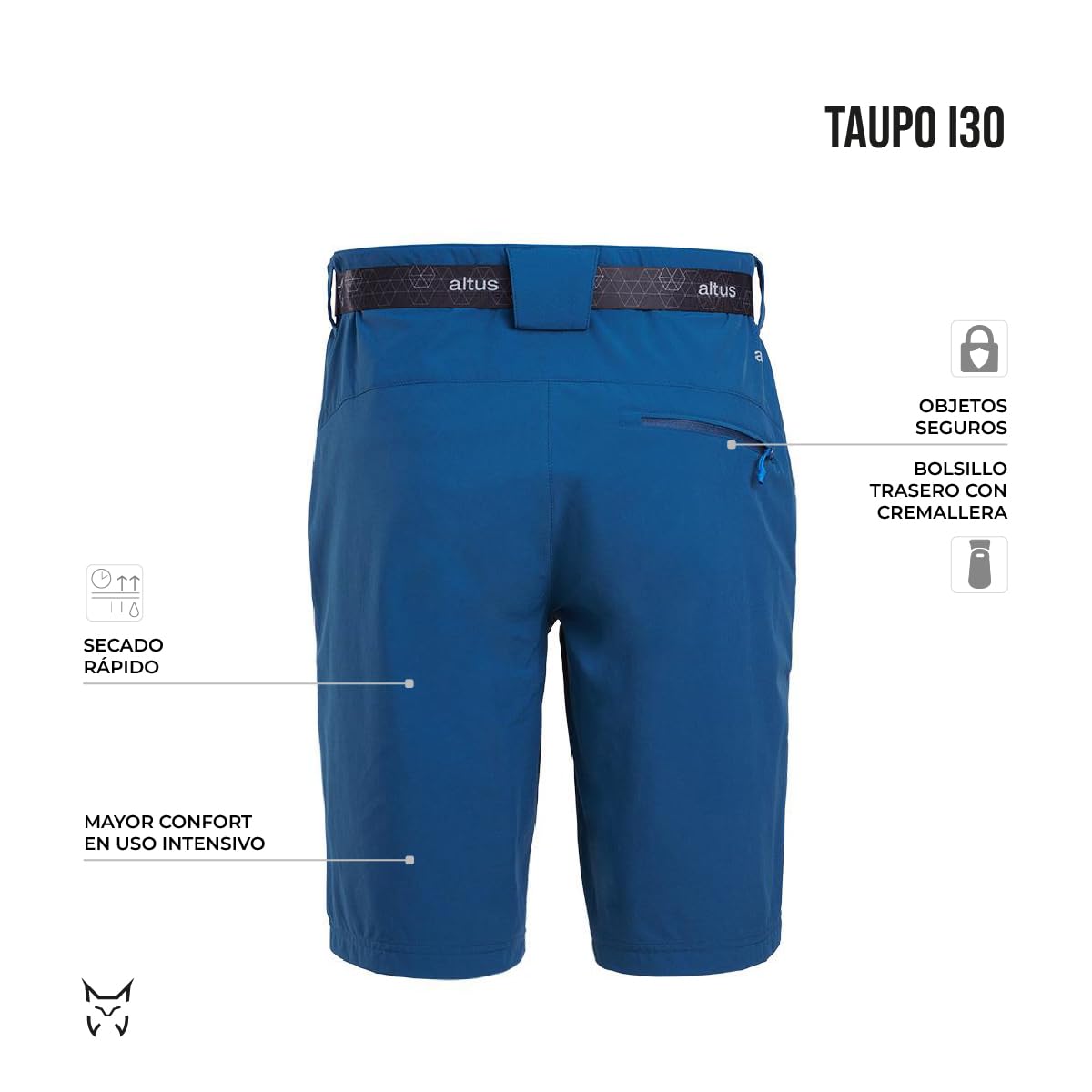 ALTUS Taupo I30 - Pantalones Cortos de Trekking para Hombre, Shorts Técnicos Elásticos de Secado Rápido para Senderismo y Montaña, Incluye Cinturón y Bolsillos con Cremallera.