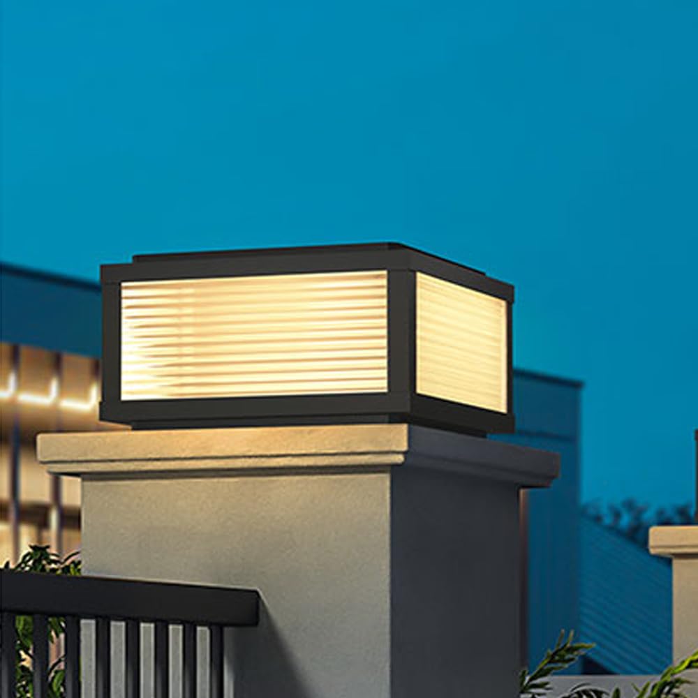 Outdoor Post Caps Light Modern Black Exterior Post Lantern Fixture With Waterproof Glass Column Pillar Lamps Anti-Rust Hardwired Landscape Lighting For Outside Driveway Patio Mailbox Pedestal Lantern
