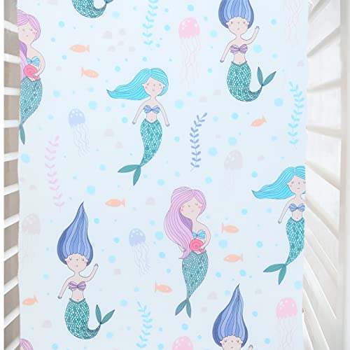 Image of Cloele Mermaids Crib Sheet Baby Girls,1 Pack Baby Nursery Sheet,52x28in | Fitted Sheet, 100% Polyester, Cozy Bed Sheet For Standard Crib and Toddler Mattresses, Infant Toddler Sheet