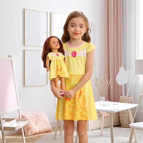 AmzBarley Doll and Girl Matching Nightgown Princess Pajamas Night Gown Dress for Girls and 18" Dolls Clothes2