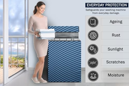 Image of Stylista Washing Machine Cover Compatible for Godrej 7 Kg Fully-Automatic Top Loading WT EON ADR 70 5.0 FDTNS ROGR, Check Blue