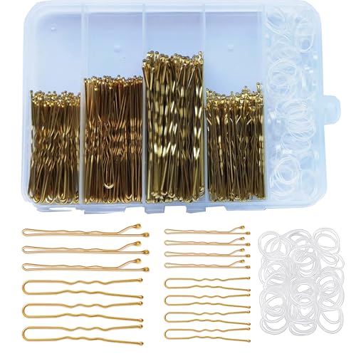 300pcs Bobby Pins Kit Blonde 100 Hair Pins for Women 100 U Shaped Hair Pins for Buns 100 Hair Bands with Box hair bun pins strong hair grips for women 2inch 2.36inch 2.75inch