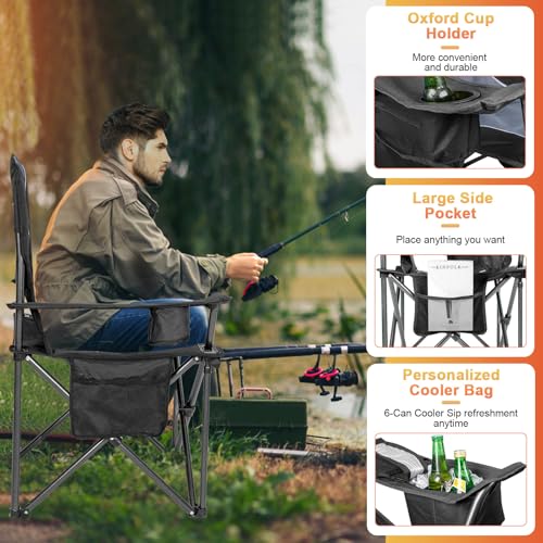 Image of Romswi Oversized Camping Chairs,Heavy Duty Support 500 LBS,Padded Back & Arm Sport Chairs, Cup Holder Cooler Bag, Collapsible Folding Chairs for Outdoor, Fishing & Garden, Black,2-Pack