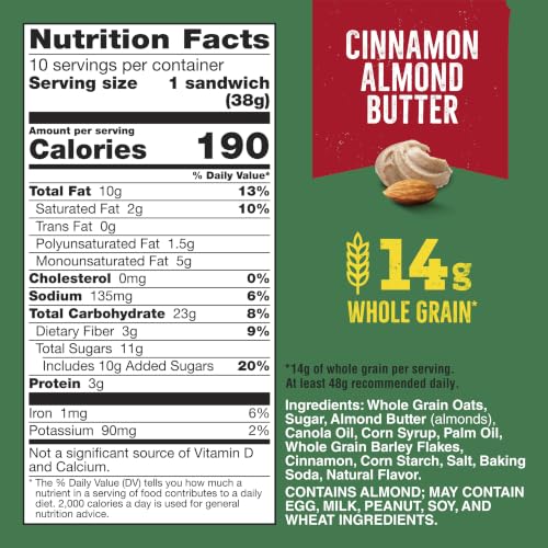 Image of Nature Valley Biscuit Sandwiches, Cinnamon Almond Butter, 10 Bars, 13.5 oz (Pack of 6)