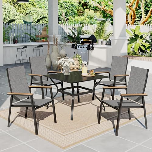 Image of Sophia & William Patio Dining Set 5 Pieces, 4 Stackable Aluminum Textilene Dining Chairs with 37 inchx 37 inch Square Dining Table, Patio Table Chair Set for Outdoor Garden Lawn (Grey)