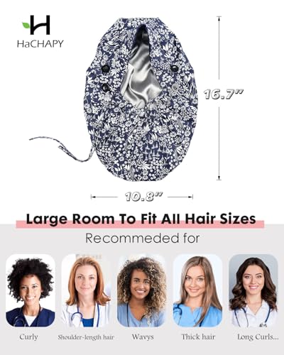 Image of Satin Lined Scrub Cap for Women Extra Large Long Hair Surgical Nurse Cap 4 Buttons