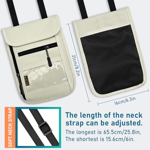 Image of Travel Neck Wallet & RFID Blocking Sleeves for Men and Women, Neck Money Pouch Anti Theft Travel Document Organizer with Adjustable Strap - Beige