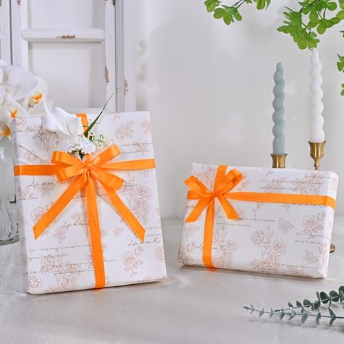 Image of Double Face Autumn Orange Satin Ribbon 1 /2 inch X 50 Yards Polyester Autumn Orange Ribbon for Gift Wrapping Very Suitable for Weddings Party Invitation Decorations and More