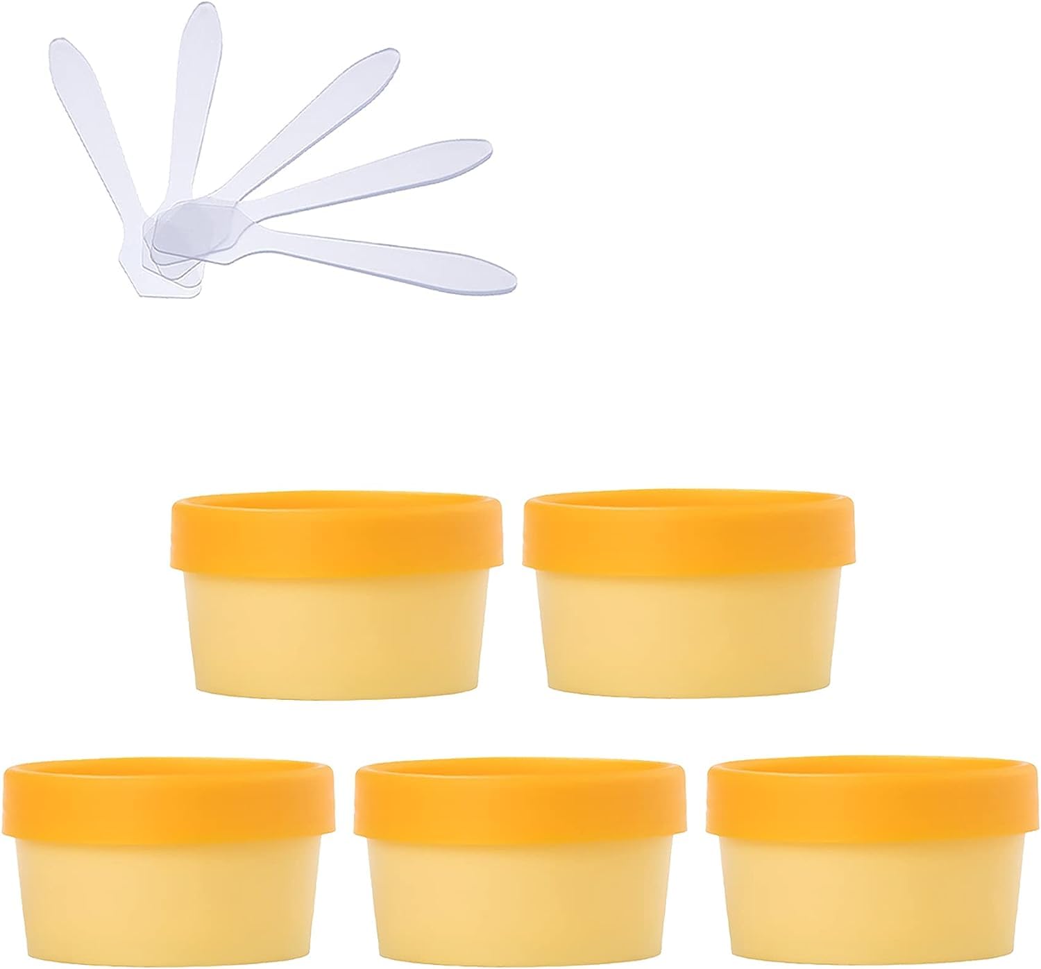 KRXSOBNV Cosmetic Jars, 5 PC Plastic Storage Jars with Inner Liner for Body Hand Face Cream Lotion Gel 5X Spatula(Yellow,50ml)