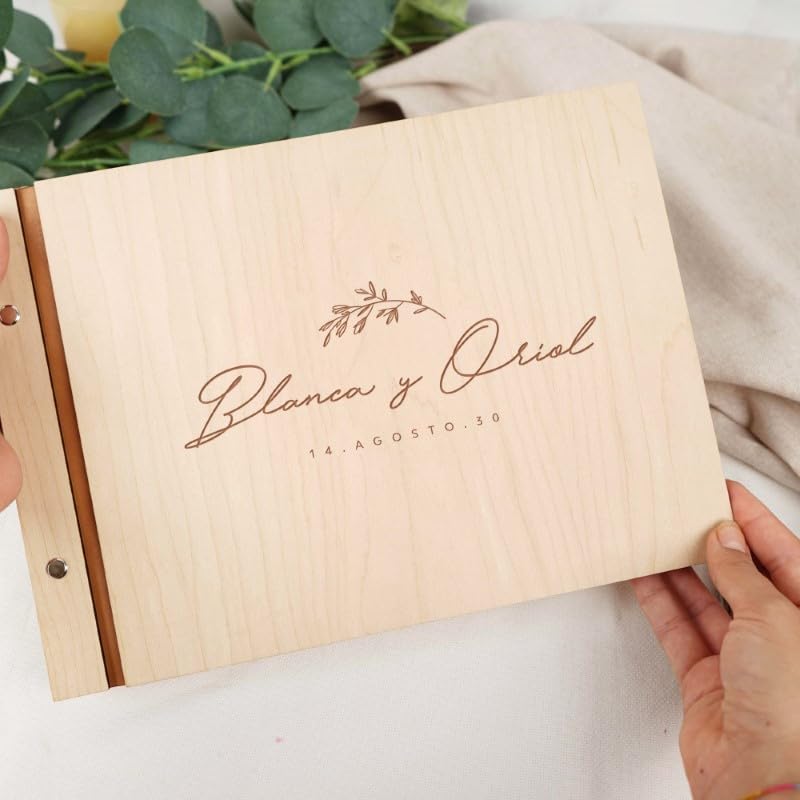 Libro de Invitados Bodas Personalizado | Libro de visitas Boda de Madera | Álbum de Firmas para Bodas Personalizado | Libro Aniversario Boda | Álbum de Fotos Scrapbook de Madera Daisy
