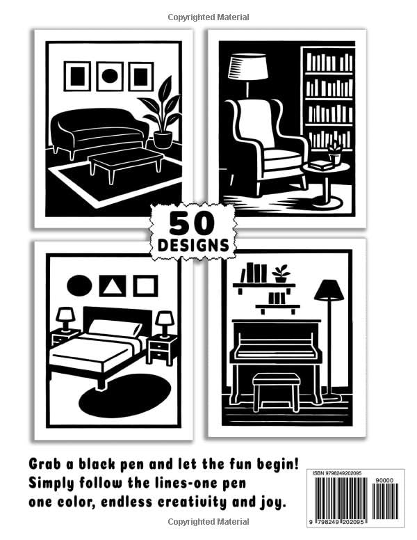 Elegant Home Decor Scenes MONOCHROME COLORING BOOK: 50 Modern Rooms and Stylish Living Spaces with Clean Monochrome Illustrations for Relaxation and Creative Expression image 3