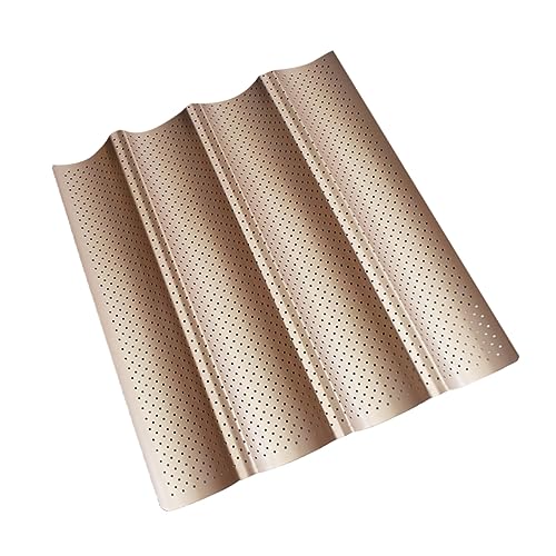 HOLIDYOYO 1pc Nonstick Perforated Baking Tray for French Bread Strip Design with Air for Home Kitchen Baking and Easy to Clean Golden Finish