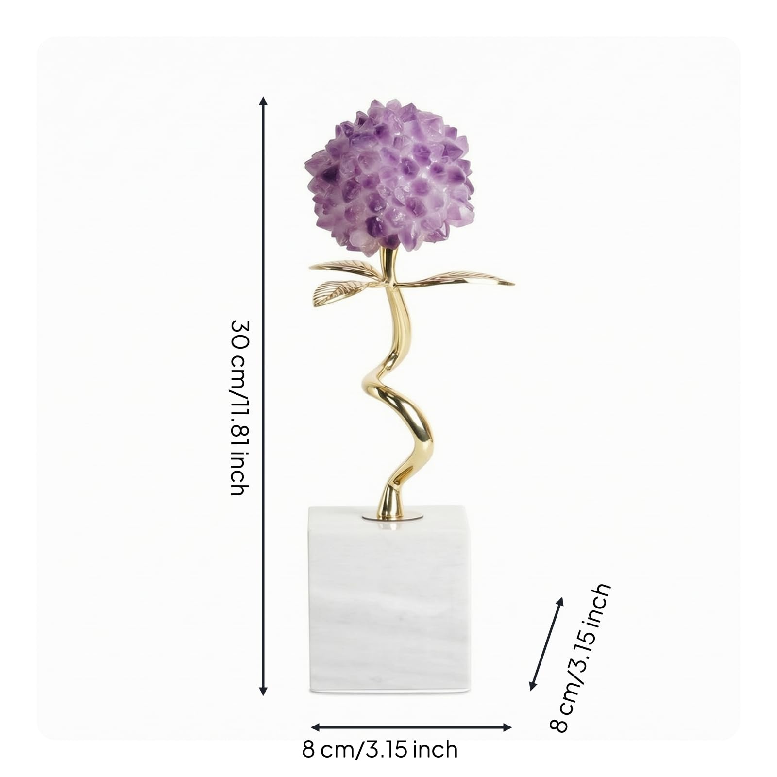 F Fityle Pieza de Exhibición de Cristal Flor de Amatista Escultura Decorativa Estatua Floral con Base de Mármol y Estructura Estable Textura Facetada y Acabado, Tall Style