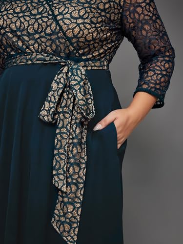 Image of Miss Chase A+ Women's Floral Printed Relaxed Fit V -Neck 3 /4Th Sleeve Georgette Maxi Dress