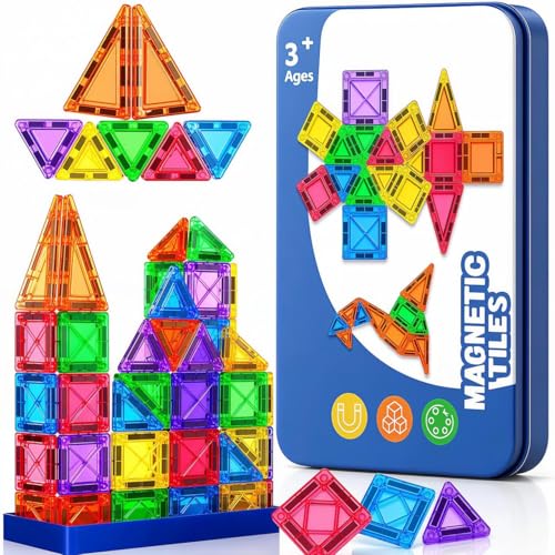 42 Pcs Mini Magnetic Tiles Building Blocks Toys Travel Set.