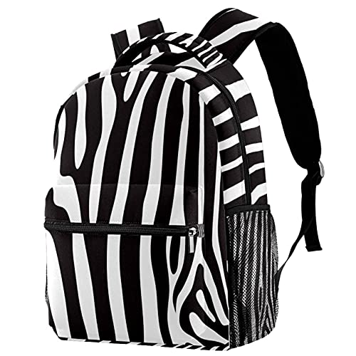 Sac à dos rayures noires et blanches avec porte-bouteille pour campus et voyage