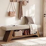 Tribesigns 55' Solid Wood Bench with Cushion and Shoe Storage, 2-Tier Upholstered Entryway Bench Farmhouse Entry Way Bench for Bedroom, Hallway, Natural Wood