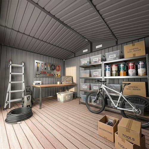 Image of UDPATIO 10X8 FT Outdoor Storage Shed, Metal Shed for Patio&Garden,Grey | All-Weather,Sloping Roof,Lockable Door,Air Vent,Upgraded Full-Frame Structure,Patio,Lawn,Garden,Backyard,Bicycle,Tool,Bicycle