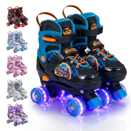 Image of Chicago Skates Glitzy Kids Roller Skates Monster Truck - Adjustable Roller Skates Girls Boys,Light-Up Wheels,Durable Beginner Quad Skates,Front Stopper,Comfortable,Smooth Rolling,Indoor Outdoor,Age 3+