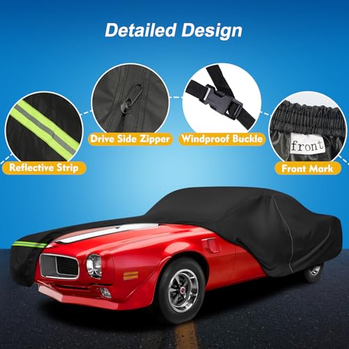 Image of QUNSUNUS Car Cover for Pontiac Firebird and Trans Am 1967-1992 Cotton Inner | Waterproof Outdoor All-Weather Heavy 420D Oxford Firebird Car Covers, with Zipper and Straps, for Dust, Sun, Wind Protection