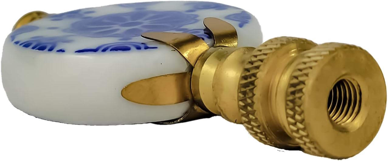Royal Designs, Inc. Crackled Round Disk White with Blue Accent Finial for Lamp Shade, F-5302-PB-2, Polished Brass - Pack of 2