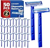 CXYARY 50 Pcs Disposable Razors With Lubricating Strip, 2 Blade Razors with Clear Safety Cap, Disposable Razors Bulk for Men Women, Multipurpose Portable Shave Razor for Bathing Hotel Travel, Blue
