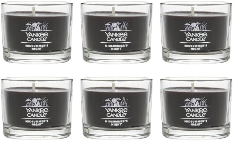 Signature Votive Mini Candle Jar, Midsummer's Night Scent, Natural Soy Wax Blend Candle with Natural Fiber Wick, 1.3 OZ Glass Jar (Pack of 6)