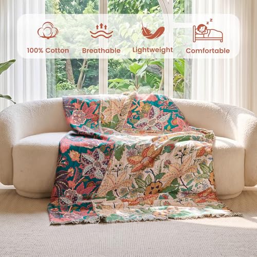 Image of MSGKV Boho Throw Blanket 60 inchx80 inch Fall Cotton Floral Blanket for Twin