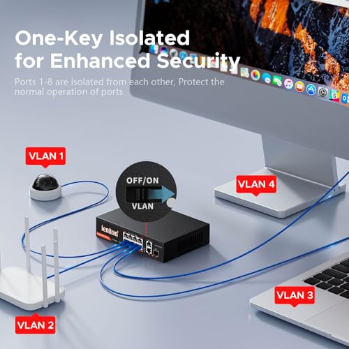 Image of 8 Port Gigabit PoE Switch, 2x Gigabit Uplinks, 1x SFP+ Slot, 120W,15W Per Pert, 802.3af, Metal Housing, 6KV Surge, VLAN, Plug & Play, Fanless for IP Cameras, AP, Business