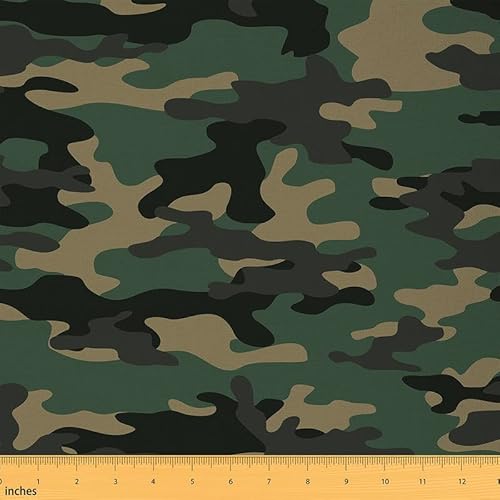 Feelyou Camouflage Upholstery Fabric by The Yard, Camo Reupholstery Fabric for Chairs,Military Style Decorative Waterproof Outdoor Fabric, 3 Yards,Green Grey Black