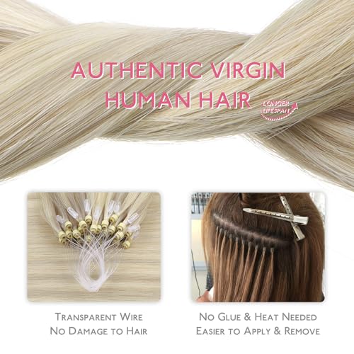 Image of WENNALIFE Microlink Hair Extensions Human Hair, 50g 50s 14 Inch Ash Blonde Highlighted Platinum Blonde Remy Hair Microbead Micro Link Microloop Microring Invisible Straight Natural Fusion Installation