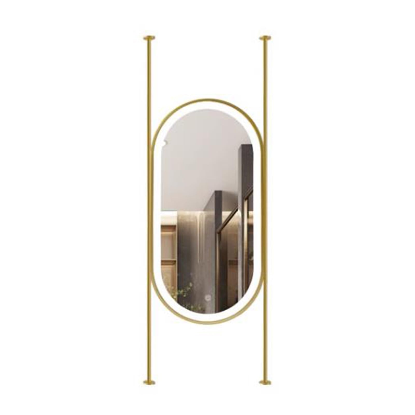 MESOVFCA Oval Ceiling-Mounted Mirror with Illuminated LED Lighting in 3 Colors, Suitable for Home Or Hotel Applications. Customizable Hanging Rod(Gold,50x80cm)