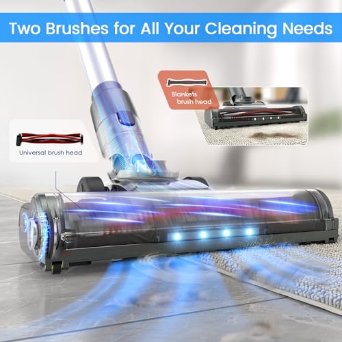 Cordless Vacuum Cleaner, 2 Batteries 100 Mins Runtime Vacuum Cleaners for Home, 350W 35KPA Stick Vacuum with LED Display Brushless Motor, Vacuum Cleaner for Carpet & Hard Floor Pet Hair