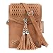 Produktbild SeOSTO Handytasche zum Umhaengen Damen,Handy Umhängetasche PU Leder Kleine Umhängetasche mit Quastenzubehör Schulterriemen Einstellbare Länge(Braun)