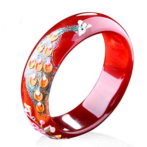 Bracelet en jade pour femmes avec agate et paon sculpté d'une élégance rare