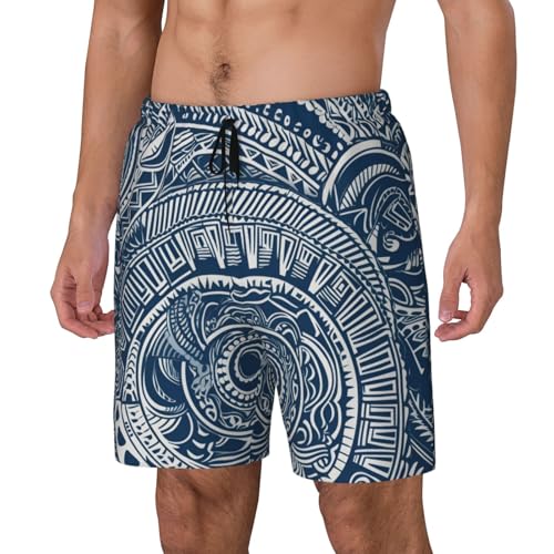 Blue Polynesian Maori Tribal Pattern Print Mens Swim Shorts for Swimming, Surfing, and Casual Wear2