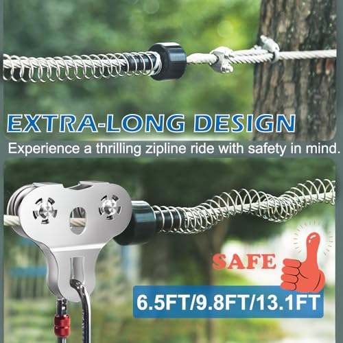 Image of Zipline Spring Brake, 13.1ft Extra Long Heavy Duty Stainless Steel Zipline Brake Stopper, Zip Line Kit for Backyard Spring for 3 /16 1 /4 5 /16 3 /8 inch Cable