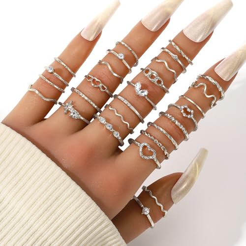 22 Piece Silver Ring Set for Women, Waterproof Silver Plated Stackable Statement Rings, Finger Stackable Ring, Chic Silver Rings - Image 5
